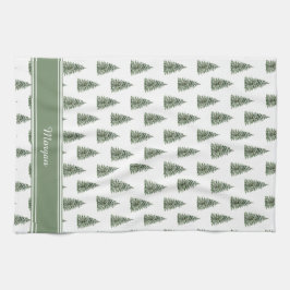 Snowy Watercolor Christmas Tree Pattern キッチンタオル