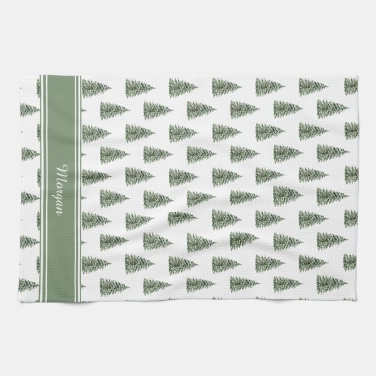Snowy Watercolor Christmas Tree Pattern キッチンタオル (横)
