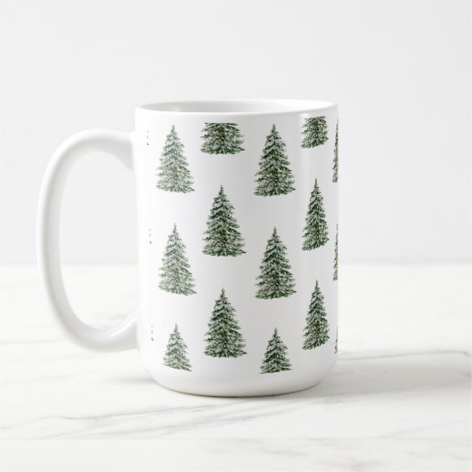 Snowy Watercolor Christmas Tree Pattern コーヒーマグカップ (左)