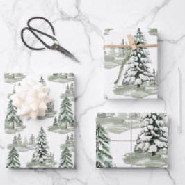 Snowy Watercolor Winter Woodland Trees ラッピングペーパーシート