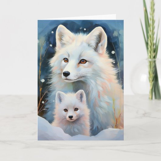 Snowy Winter Arctic Fox Modern Art カード (正面)