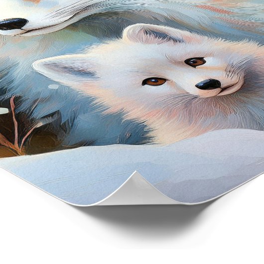 Snowy Winter Arctic Fox Modern Art ポスター (角)
