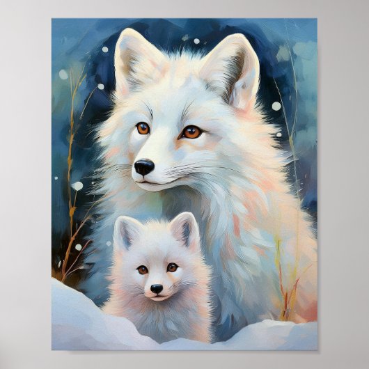 Snowy Winter Arctic Fox Modern Art ポスター (正面)
