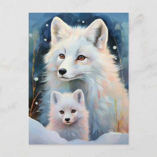 Snowy Winter Arctic Fox Modern Art ポストカード (正面)