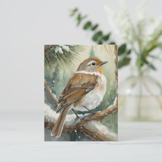 Snowy Winter Bird Modern Art ポストカード (スタンド正面)