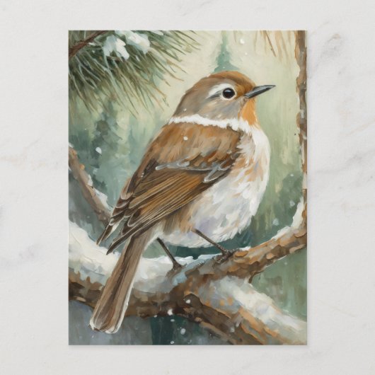 Snowy Winter Bird Modern Art ポストカード (正面)