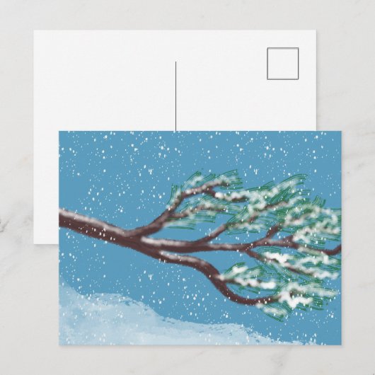 Snowy Winter Branches Hand-Drawn ポストカード (正面/裏面)