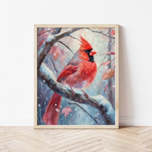Snowy Winter Cardinal Modern Art ポスター