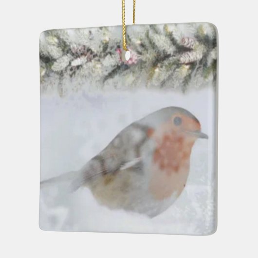 Snowy Winter Christmas Robin Bird  セラミックオーナメント (左)