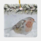Snowy Winter Christmas Robin Bird  セラミックオーナメント (正面)