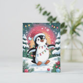 Snowy Winter Cute Penguin in Santa Hat Christmas   シーズンポストカード (スタンド正面)