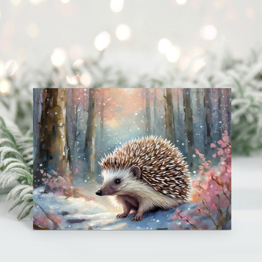Snowy Winter Hedgehog Modern Art カード