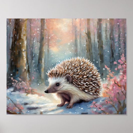 Snowy Winter Hedgehog Modern Art ポスター (正面)