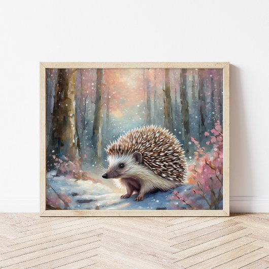 Snowy Winter Hedgehog Modern Art ポスター