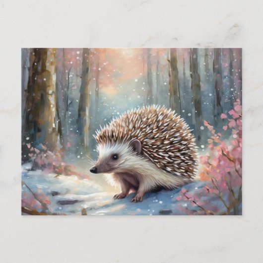 Snowy Winter Hedgehog Modern Art ポストカード (正面)