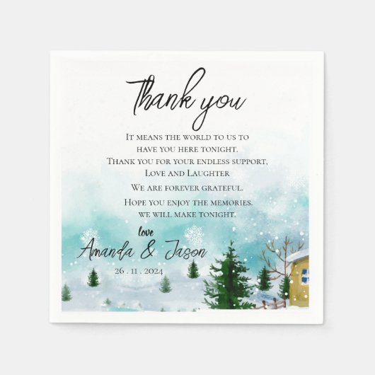 Snowy Winter Morning 結婚's Thank you Message スタンダードカクテルナプキン (正面)