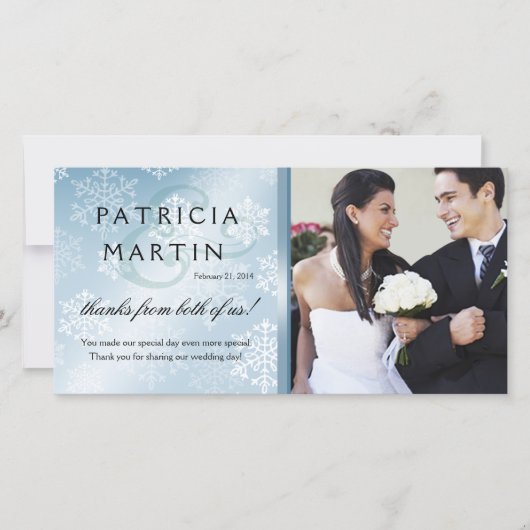 Snowy Winter Photo Thank You ice blue サンキューカード (正面)
