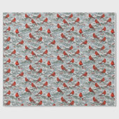 Snowy Winter Red Cardinal Bird Pattern ラッピングペーパー (フラット)