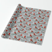 Snowy Winter Red Cardinal Bird Pattern ラッピングペーパー (アンロールド)