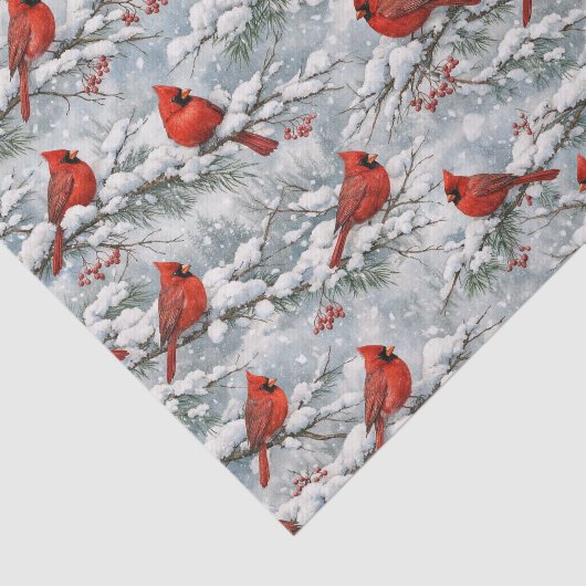 Snowy Winter Red Cardinal Bird Pattern 薄葉紙 (詳細)