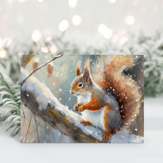 Snowy Winter Squirrel Modern Art カード