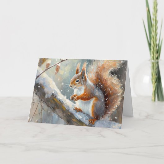 Snowy Winter Squirrel Modern Art カード (正面)