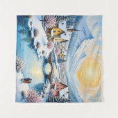 Snowy Winter Village by Golden Sun タペストリー (正面(横))