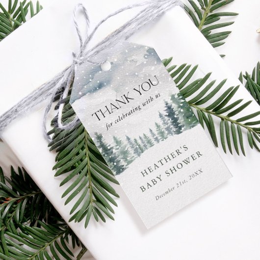 Snowy Winter Wonderland Baby Shower Thank You ギフトタグ