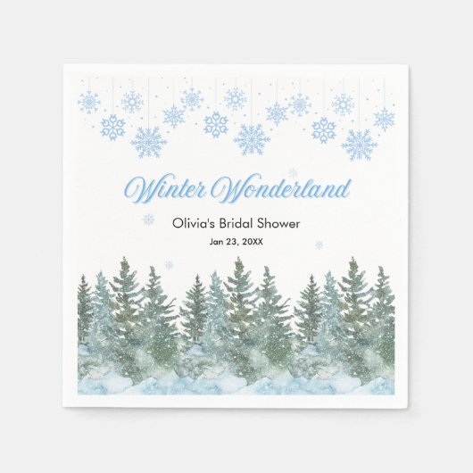 Snowy Winter Wonderland Snowflakes Bridal Shower スタンダードカクテルナプキン (正面)