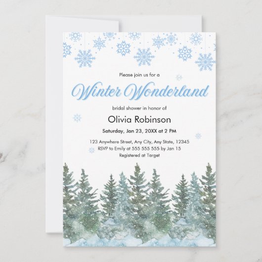 Snowy Winter Wonderland Snowflakes Bridal Shower  招待状 (正面)