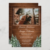 Snowy Wood & Forest Country Pineの結婚写真 招待状 (正面/裏面)