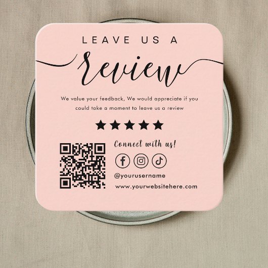 SNSの離れロゴをレビューする赤面ピンク スクエア名刺