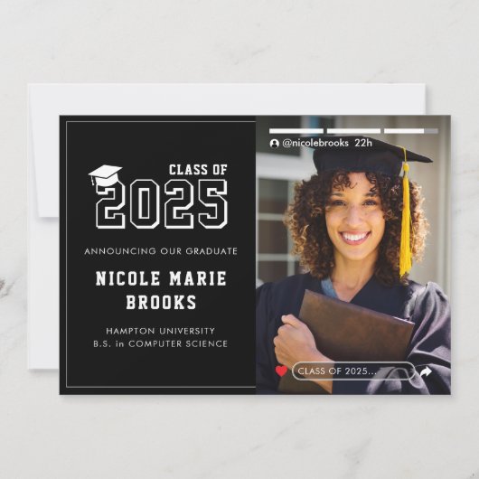 SNSストーリー写真黒の卒業 案内状 (正面)