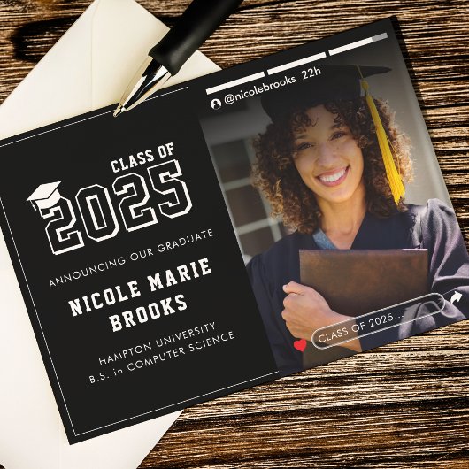 SNSストーリー写真黒の卒業 案内状