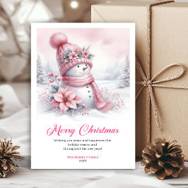 Snug pink snowman kids card digital download edit シーズンカード