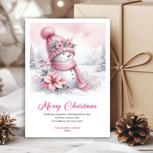 Snug pink snowman kids card digital download edit シーズンカード