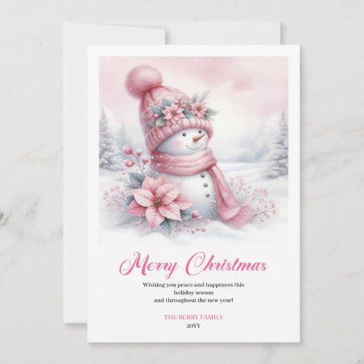 Snug pink snowman kids card digital download edit シーズンカード (正面)