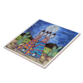 "Snuggle Bunnies" 6"タイル/三徳；ロマンチックなウサギ タイル (側面)