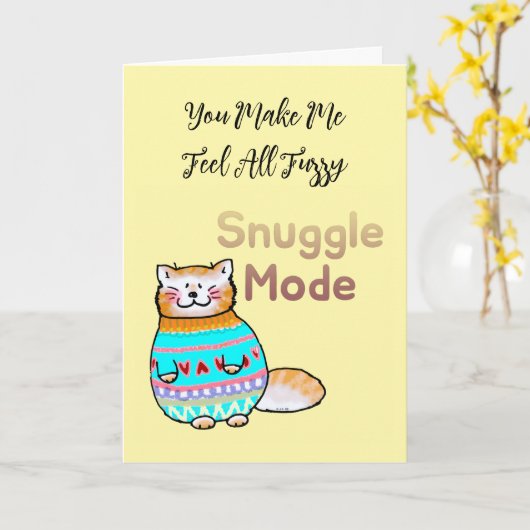 Snuggle Mode Cat Valentine Card カード (黄色い花)
