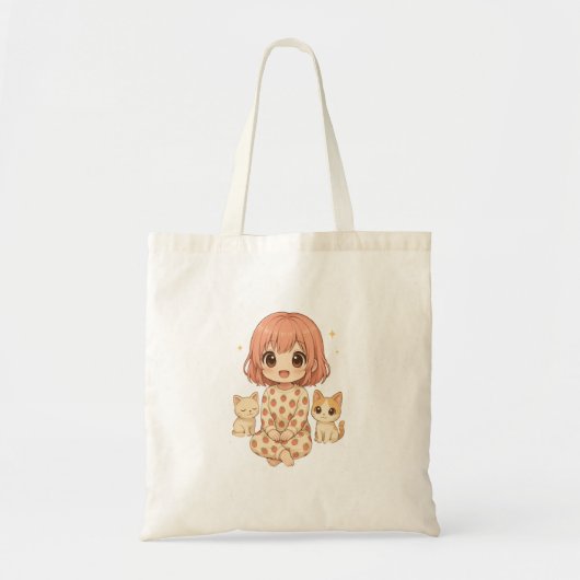 Snuggle Pup Kawaii Cat girl tote bag トートバッグ (正面)