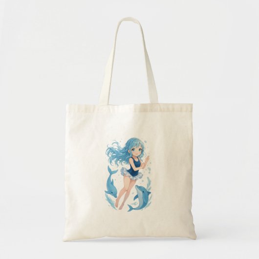 Snuggle Pup Kawaii dolphin girl tote bag トートバッグ (正面)