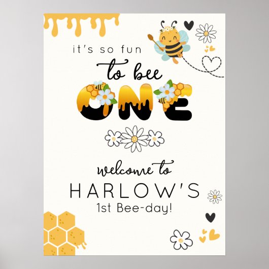 SoおもしろいBee One 1 Birthday Welcome Sign ポスター (正面)