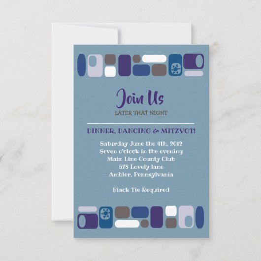 SOモダンバーバー(ユダヤ教の)バル・ミツバー披露宴カード 招待状 (正面)