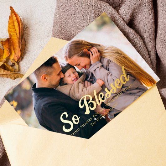 So -賛美 Thanksgiving Family Photo Holiday Car 箔シーズンカード