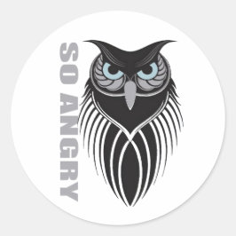 "SO ANGRY" Tribal Owl Sticker | Intense Black ラウンドシール