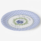 So Berry Sweet Blueberry Blue Plaid Baby Shower ペーパープレート (アングル)