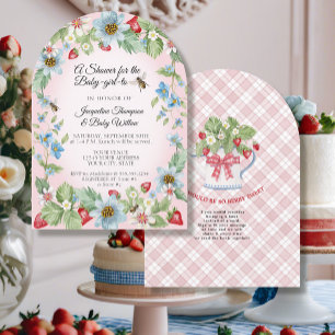 So Berry Sweet Pink Gingham Girl to Bee Shower 招待状