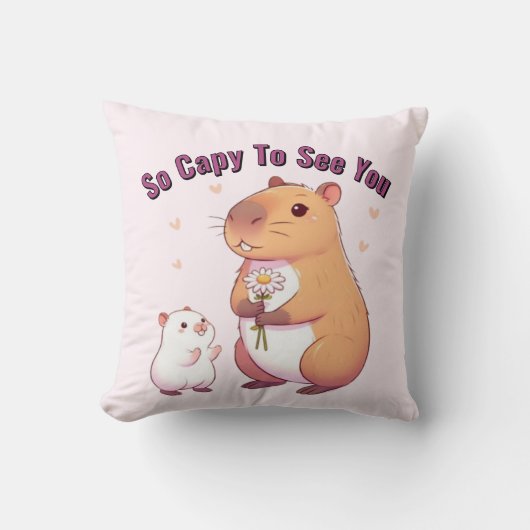 So Cape To See You - Cute Capybara Art クッション (正面)