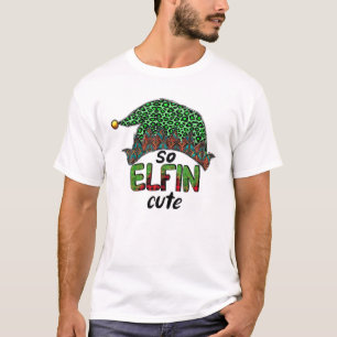 So Elfin Cute Mery Crismas小妖精や小人Green Leopard Ho Tシャツ