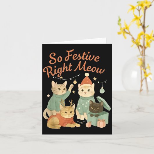 So Festive Right Meow Funny Christmas Santa Cat  カード (黄色い花)